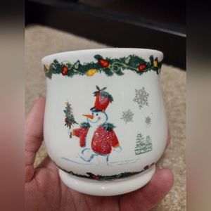 The White Barn Candle Co. Ceramic Snowman Christmas Votive Holder.